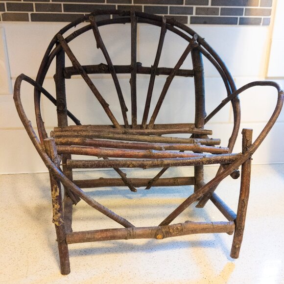 Miniature Twig Doll Furniture Rustic Chair Handmade Planter Decor Farmhouse Vtg - Picture 1 of 4